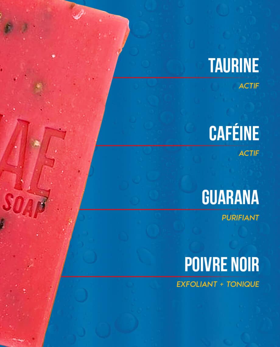 Booster le savon énergisant à base de caféine, taurine et guarana par HONAE